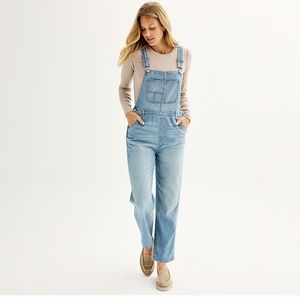 NWT Women's Sonoma Goods For Life cropped Jeans Overalls, L BLUE